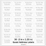 30 Elegant Wedding Guest Address Labels<br><div class="desc">Make addressing your wedding invitations effortless with these beautifully designed guest address labels. Each sheet includes 30 custom labels, each sticker measures 3 inches wide by 1.25 inches high, perfectly sized for standard A7 (5x7) invitation envelopes. Featuring classic script and clean typography, these labels add a sophisticated touch to your...</div>