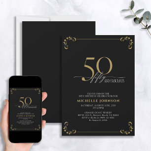 30 & Fabulous Black & Gold Calligraphy Birthday Invitation