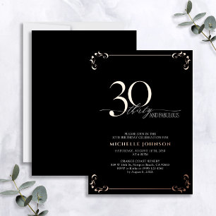 30 & Fabulous Black Rose Gold Calligraphy Birthday