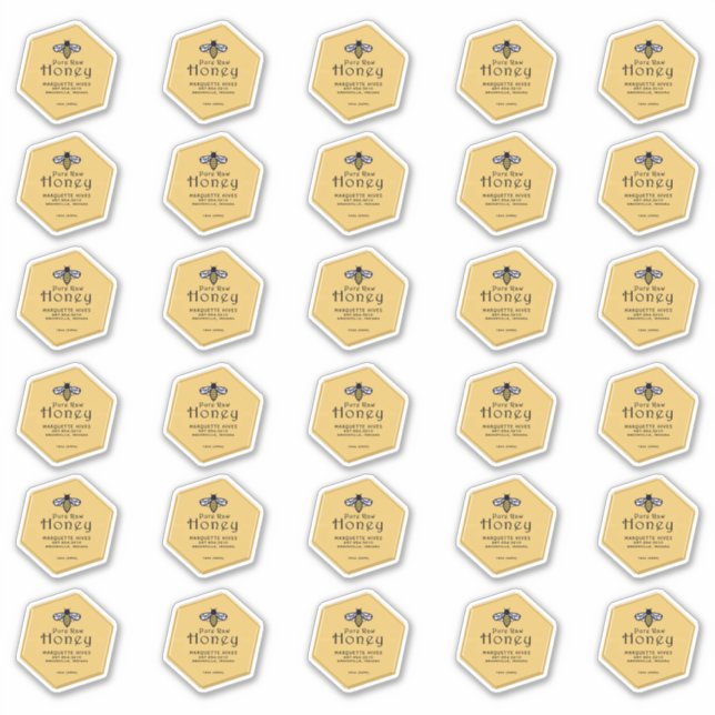 30 Hexagon shaped waterproof yellow honey with bee (Front)