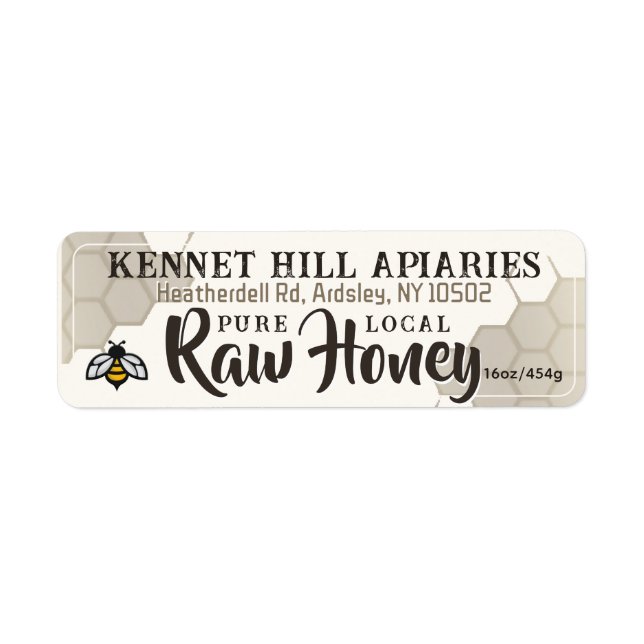 30 Honeycomb & Cute Bee Raw Local Honey Labels (Front)