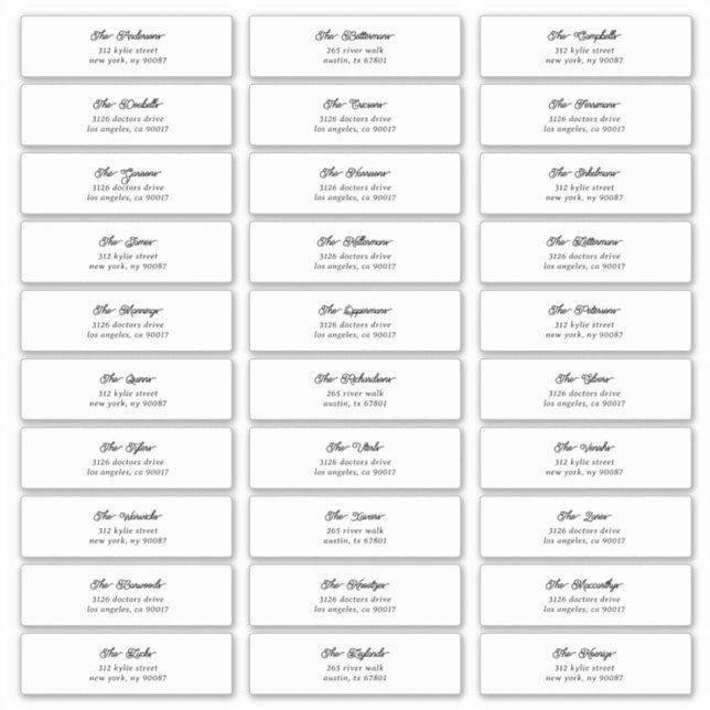30 Individual Black Script Guest Envelope Address (Front)