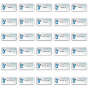 30 Individual Guest Names Blue Butterfly Stickers