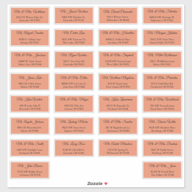 30 Individual Wedding Guest Address Envelope (Sheet)