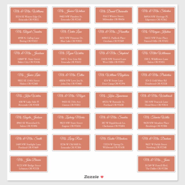 30 Individual Wedding Guest Address Labels (Sheet)
