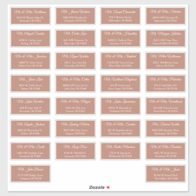 30 Individual Wedding Guest Address Labels (Sheet)