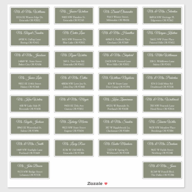 30 Individual Wedding Guest Address Labels (Sheet)