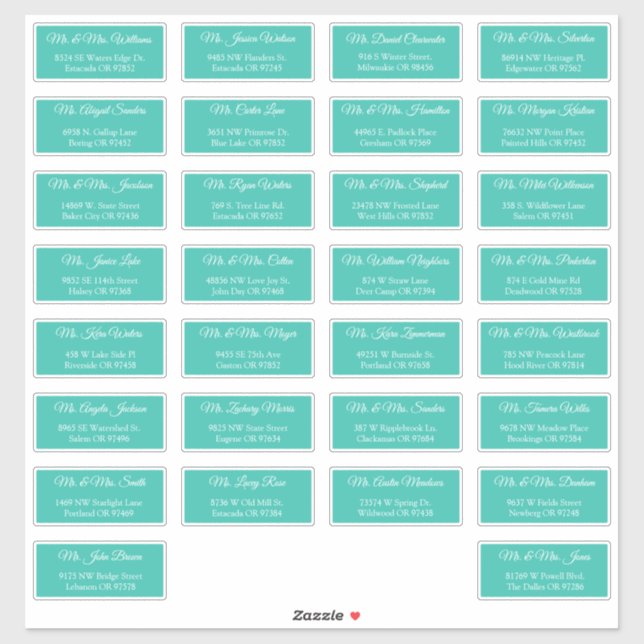 30 Individual Wedding Guest Address Labels (Sheet)