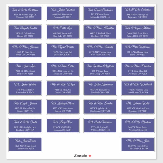 30 Individual Wedding Guest Address Labels (Sheet)