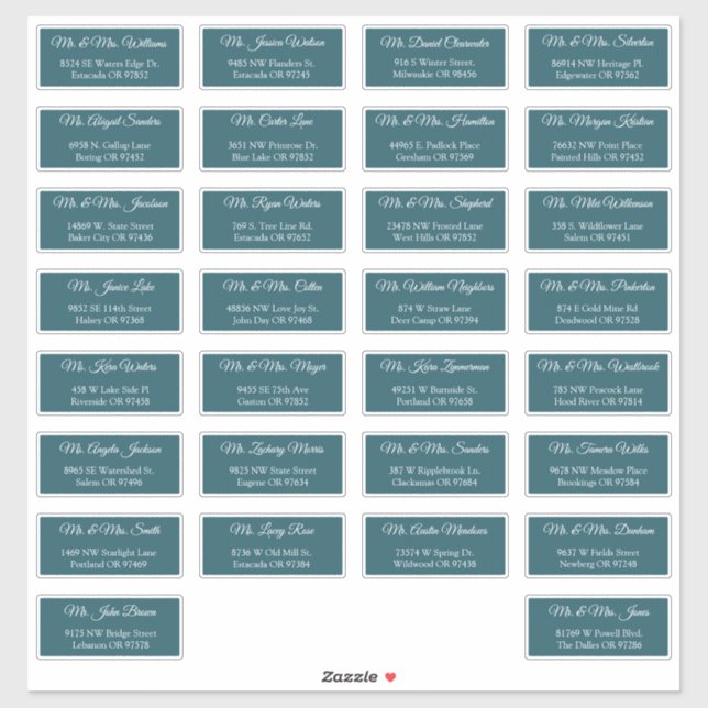 30 Individual Wedding Guest Address Labels (Sheet)