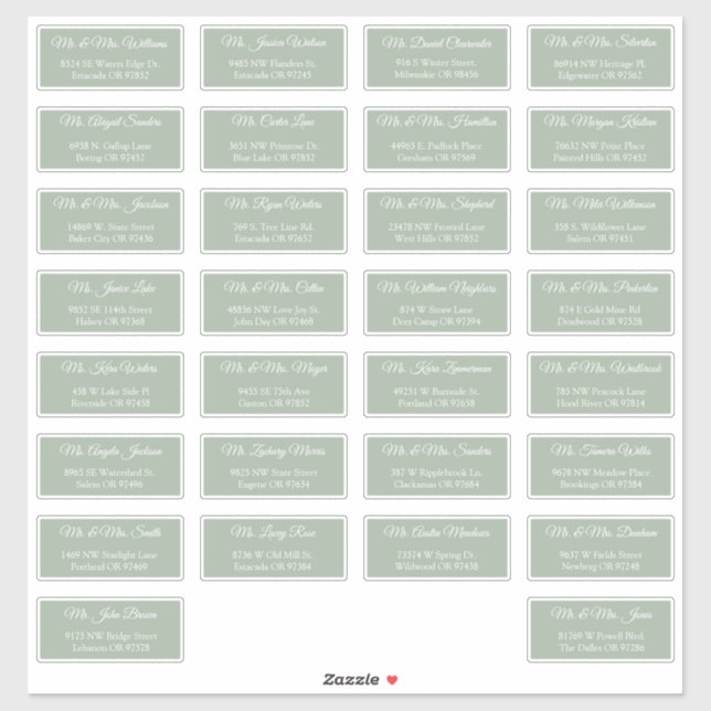 30 Individual Wedding Guest Address Labels (Sheet)