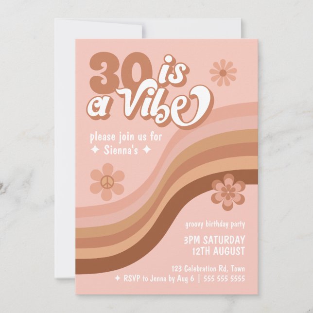 30 is a Vibe Retro Daisy Pink Birthday Invitation (Front)