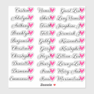 30 Names Custom Guest List Calligraphy Pink Heart