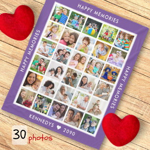 30 Photo Collage Family Name Memories Purple Fleece Blanket