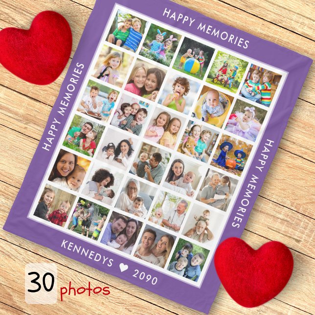 30 Photo Collage Family Name Memories Purple Fleece Blanket (30 Photo Collage Family Name Memories Purple Fleece Blanket
)