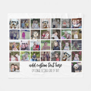 30 Photo Collage Grid - 2 Text boxes - black white Fleece Blanket