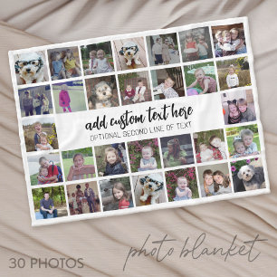 30 Photo Collage Grid - 2 Text boxes - black white Fleece Blanket