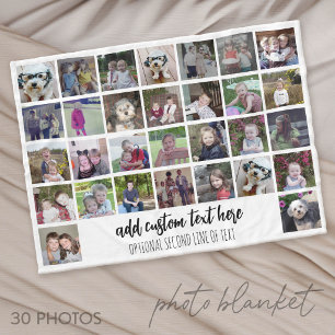 30 Photo Collage Grid - 2 Text boxes - black white Fleece Blanket