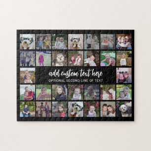 30 Photo Collage Grid - 2 Text boxes - black white Jigsaw Puzzle