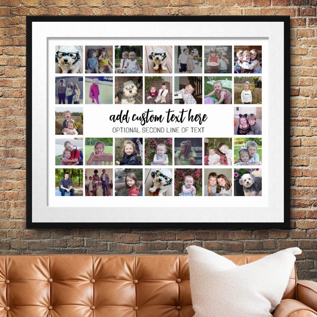 30 Photo Collage Grid - 2 Text boxes - black white Poster (Custom Photo Collage Poster)