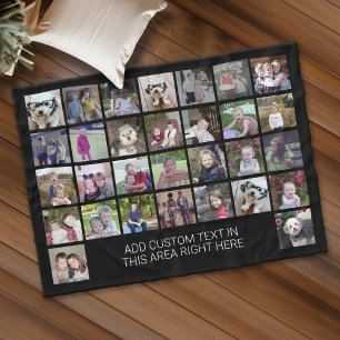 30 Photo Collage Grid - Text box - black white Fleece Blanket
