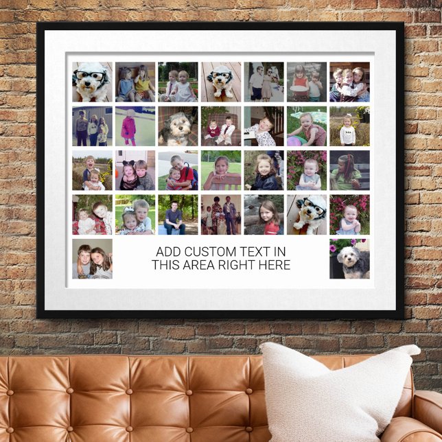 30 Photo Collage Grid - Text box - black white Poster (Custom Photo Collage Poster)