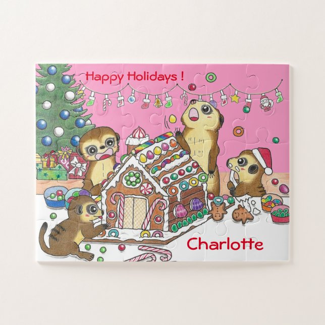 30 pieces Personalise Meerkats  Jigsaw Puzzle pink (Horizontal)