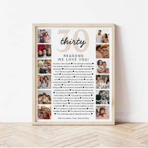 30 Reasons We Love You Birthday Keepsake Gift Poster