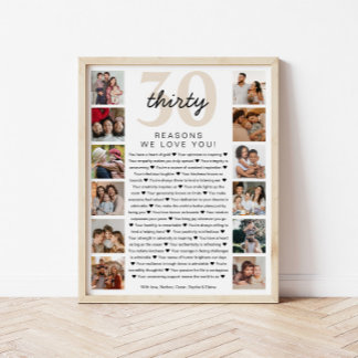 30 Reasons We Love You Birthday Keepsake Gift Poster
