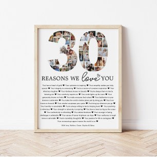 30 Reasons We Love You Photo Collage Keepsake Gift Poster