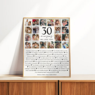 30 Reasons We Love You Photo Collage Keepsake Gift Poster