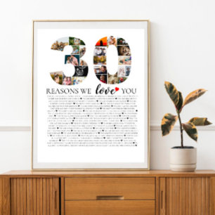 30 reasons why we love you 80th 70th birthday 60th poster