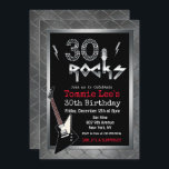 30 Rocks Rockstar Guitar 30th Birthday Invitation<br><div class="desc">30 Rocks Rockstar Electric Guitar Metal Metallic Silver Glitter 30th Surprise Birthday Invitation</div>