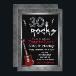 30 Rocks Rockstar Guitar 30th Birthday Invitation<br><div class="desc">30 Rocks Rockstar Electric Guitar Metal Metallic Silver Glitter 30th Surprise Birthday Invitation</div>