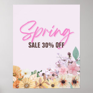 30% Sale Sign, Spring Sale Promotion, Pink Floral Poster
