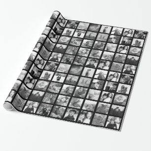 30 Square Black & White Photo Collage Wrapping Paper
