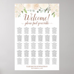30 Table Blush Peach Roses Wedding Seating Chart