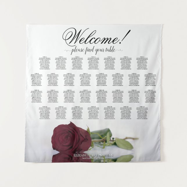 30 Table Burgundy Rose Large Format Seating Chart Tapestry (Front)