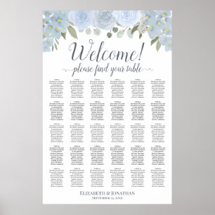30 Table Dusty Blue Roses Boho Seating Chart