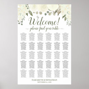 30 Table Ivory White Roses Wedding Seating Chart