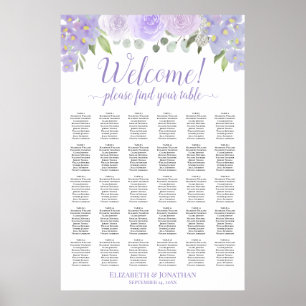 30 Table Lavender Floral Wedding Seating Chart