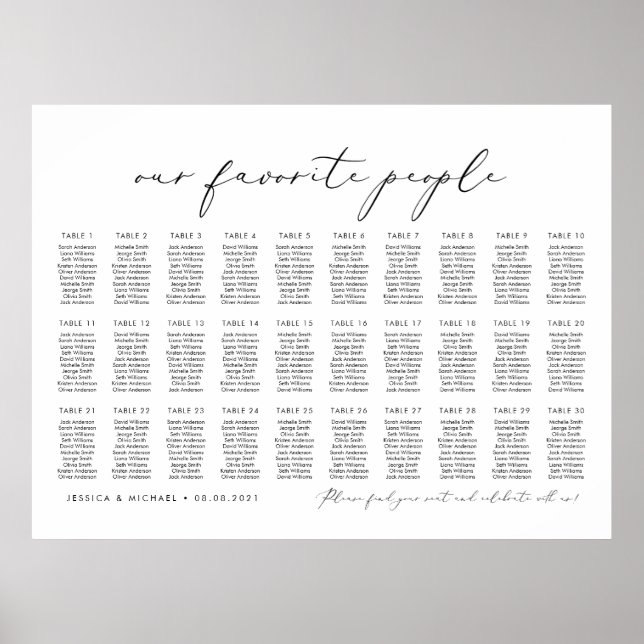 30 Tables Our Favourite People Seating Chart Plan (Front)