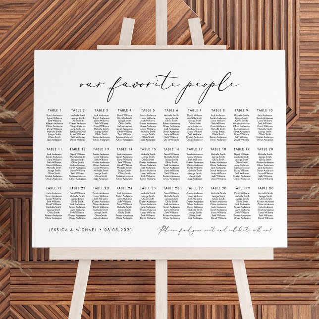30 Tables Our Favourite People Seating Chart Plan (Creator Uploaded)