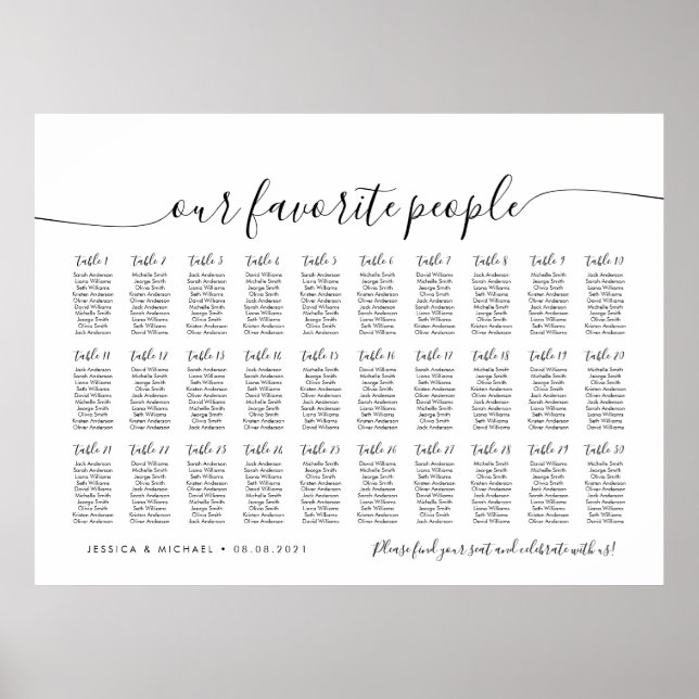 30 Tables Our Favourite People Seating Chart Plan (Front)