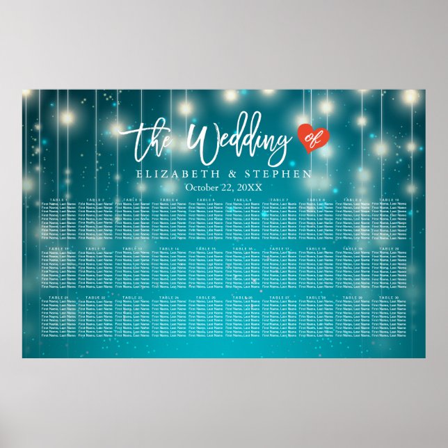 30+ Tables Wedding Seating Chart Blue String Light (Front)