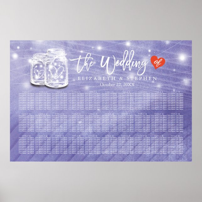 30 Tables Wedding Seating Chart Couple Mason Jars (Front)