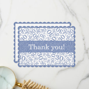 30 "Thank you!" Blue/White Number Pattern Thank You Card
