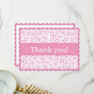 30 "Thank you!" Pink/White Number Pattern Thank You Card