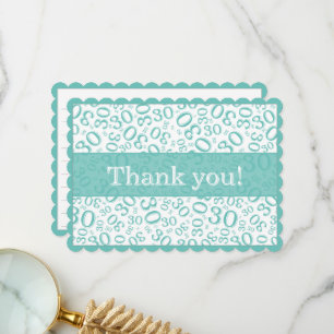 30 "Thank you!" Teal/White Number Pattern Thank You Card