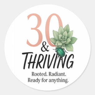 30 & Thriving – Succulent and Beetle Birthday Classic Round Sticker